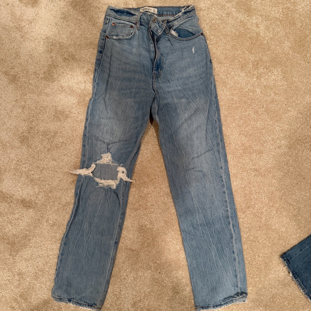 Abercrombie & Fitch Distressed Light Blue Straight-Leg Jeans